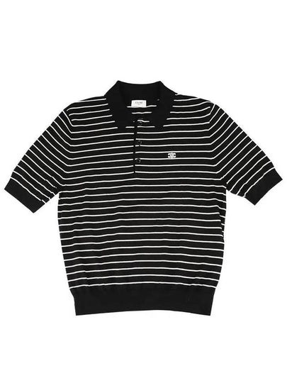 Striped Triomphe Short Sleeve Polo Shirt Black - CELINE - BALAAN 2