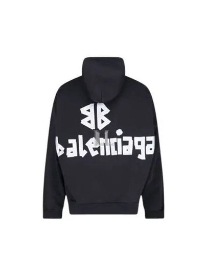 Logo Tape Cotton Hoodie Black - BALENCIAGA - BALAAN 2