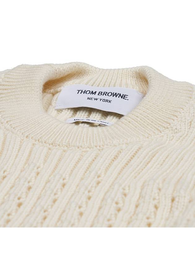 4 Bar Pointelle Knit Top White - THOM BROWNE - BALAAN 5