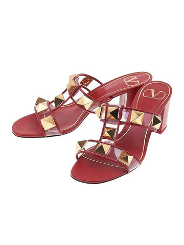 Roman Stud Sandal Heels Burgundy - VALENTINO - BALAAN 1