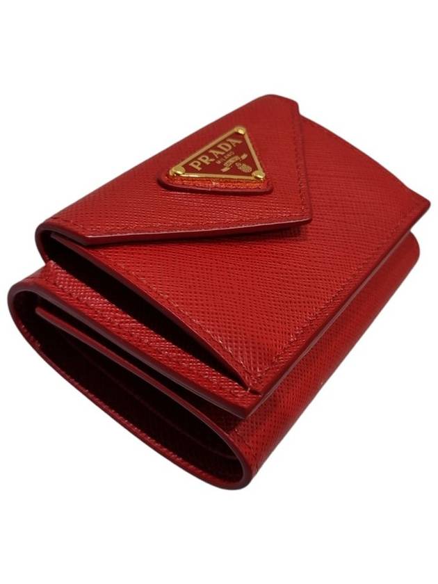 Women s 1MH021 Red Saffiano Gold Triangular Logo Mini Bicycle Wallet - PRADA - BALAAN 5