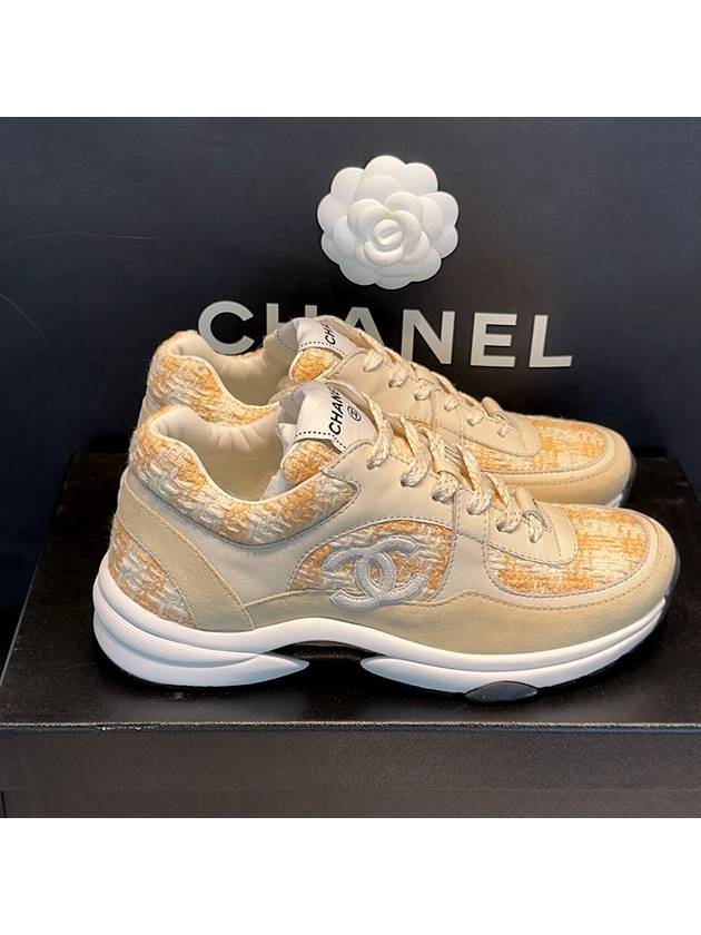 Women's Tweed Cruise Beige Orange Sneakers - CHANEL - BALAAN 3