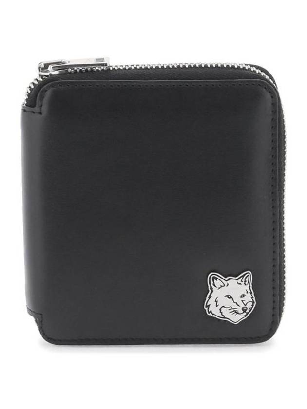 Fox Head Square Zipper Half Wallet Black - MAISON KITSUNE - BALAAN 1