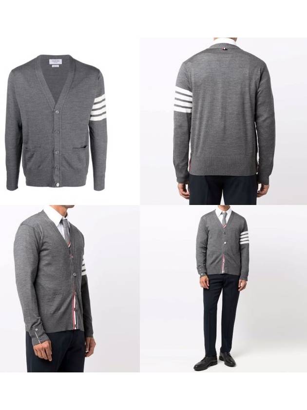 Men's Sustainable Classic Diagonal Wool Cardigan Medium Grey - THOM BROWNE - BALAAN 7