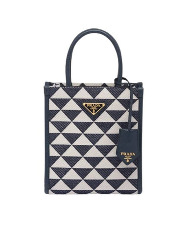 Symbol Embroidery Fabric Mini Bag Baltic Blue Chalk white - PRADA - BALAAN 1