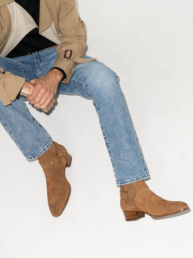 Wyatt Harness Boots in Suede Nut Brown - SAINT LAURENT - BALAAN 3