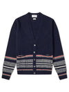 Seasonal Jacquard Striped V-neck Cardigan Navy - THOM BROWNE - BALAAN 1