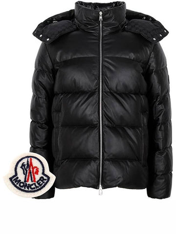 Black Dauphinell Hooded Leather Goose Down Jacket 999 00595 - MONCLER - BALAAN 1