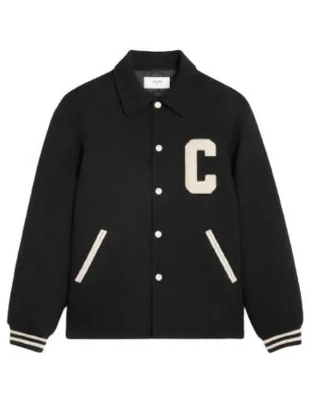 Textured Wool Baseball Teddy Jacket Black - CELINE - BALAAN 2