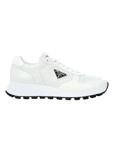 Triangle Logo Leather Low-Top Sneakers White Black - PRADA - BALAAN 1