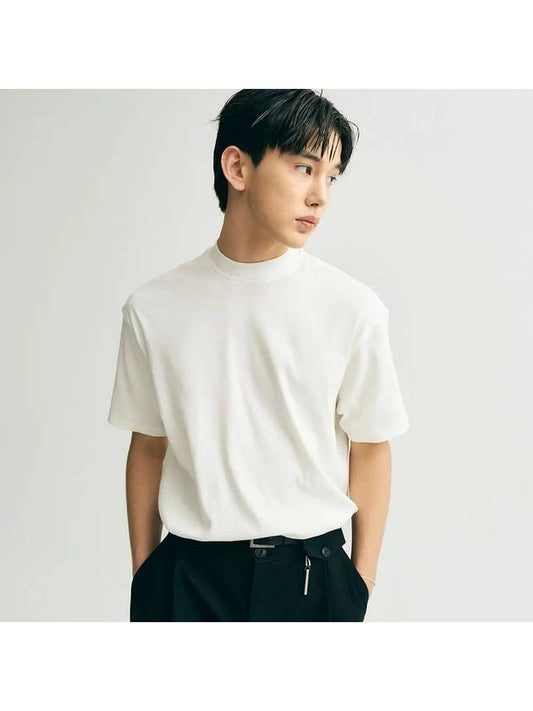 Ribbed Mock Neck Half Short Sleeve T-Shirt White - NOIRER - BALAAN 2