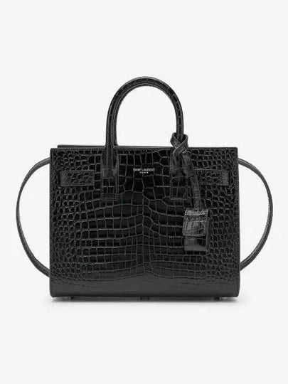 Sac De Jour Nano in Embossed Crocodile Shiny Leather Tote Bag Black - SAINT LAURENT - BALAAN 2