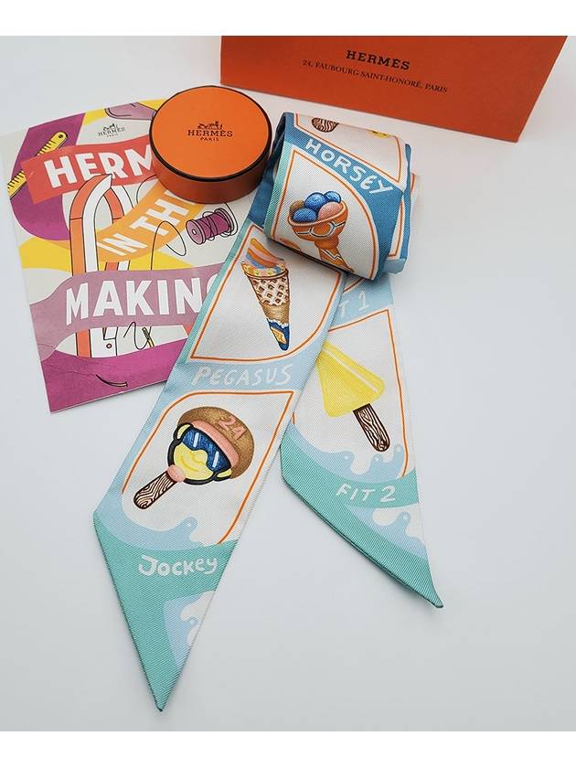 Funny Ice Cream Twilly Scarf Aqua - HERMES - BALAAN 3