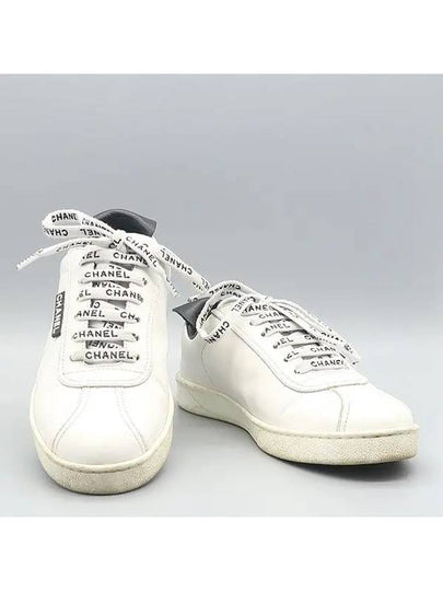 G34085 White Calfskin Shoelace Tennis Women s Sneakers Size 37 - CHANEL - BALAAN 2