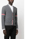 RWB V-neck Striped Virgin Wool Cardigan Grey - THOM BROWNE - BALAAN 5