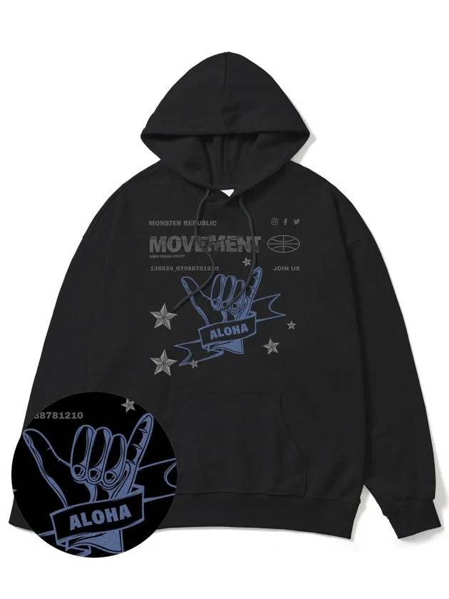 Aloha indigo blue overfit hoodie black - MONSTER REPUBLIC - BALAAN 4