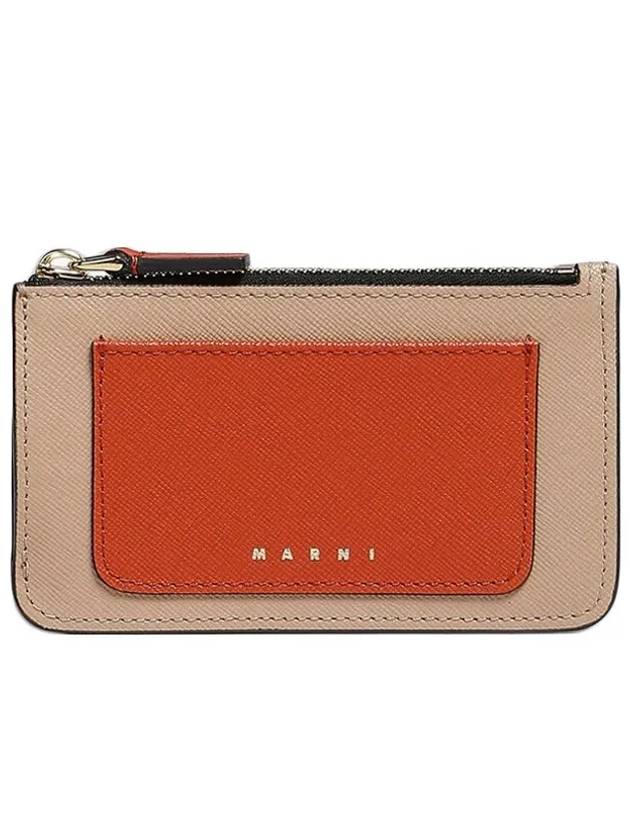 Saffiano Two-Tone Zipper Card Wallet Gazebo Brick Pompeii - MARNI - BALAAN 2