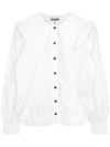 Ruffle Wide Poplin Blouse White - GANNI - BALAAN 2