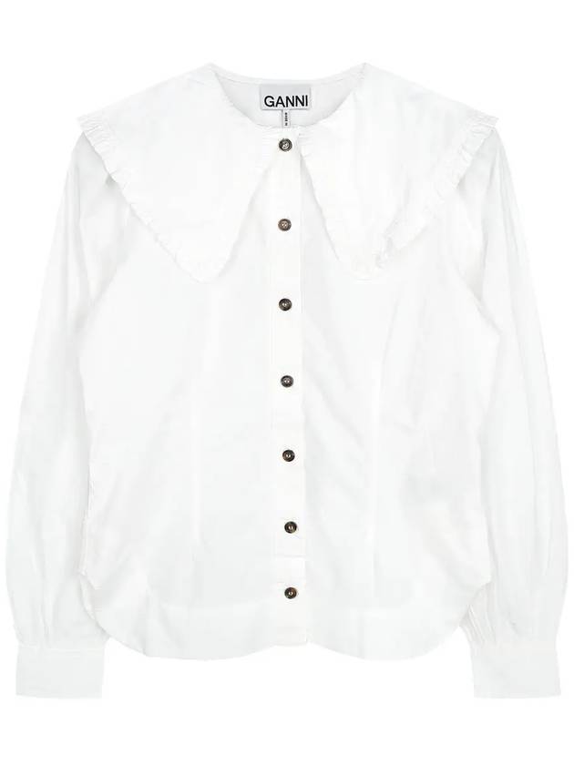 Ruffle Wide Poplin Blouse White - GANNI - BALAAN 2