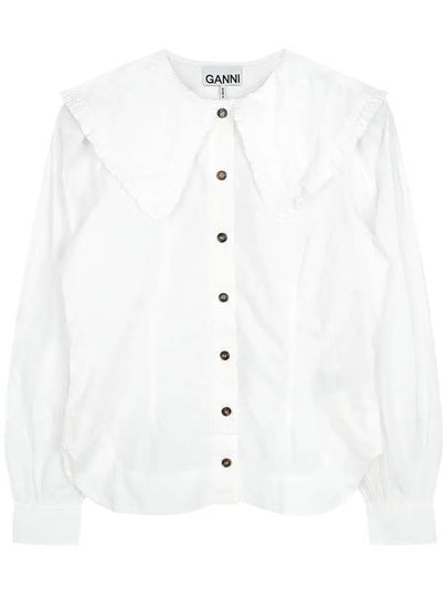 Ruffle Wide Poplin Blouse White - GANNI - BALAAN 2