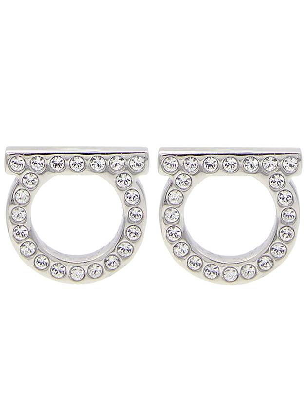 Gancini Crystal Large Earrings Silver - SALVATORE FERRAGAMO - BALAAN 3