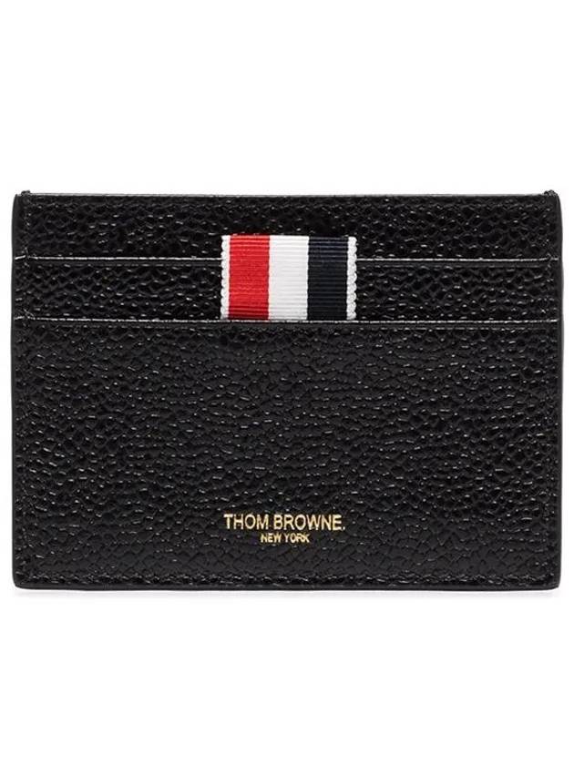 Stripe Note Compartment Pebble Grain Leather Card Wallet Black - THOM BROWNE - BALAAN 2