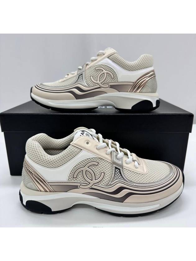 Fabric Laminated Low Top Sneakers Ivory White Gold - CHANEL - BALAAN 6