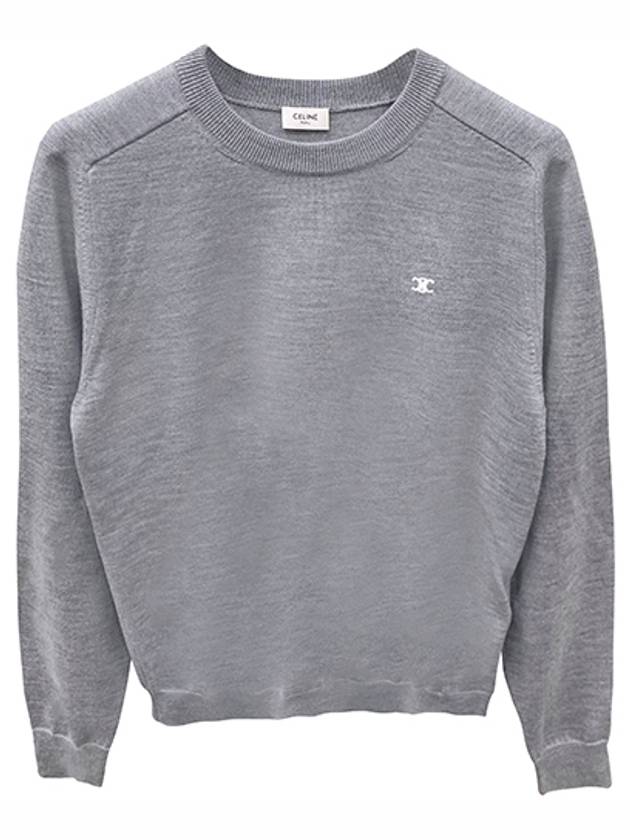 Triomphe Crew Neck Wool Knit Top Grey - CELINE - BALAAN 2