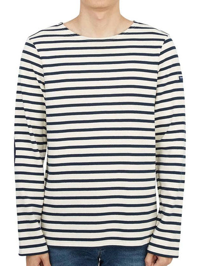 Meridien Mode Elbow Patch Striped Long Sleeve T-Shirt Ecru Navy - SAINT JAMES - BALAAN 2