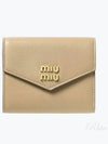 Logo Leather Tri-fold Half Wallet Sand Beige - MIU MIU - BALAAN 2