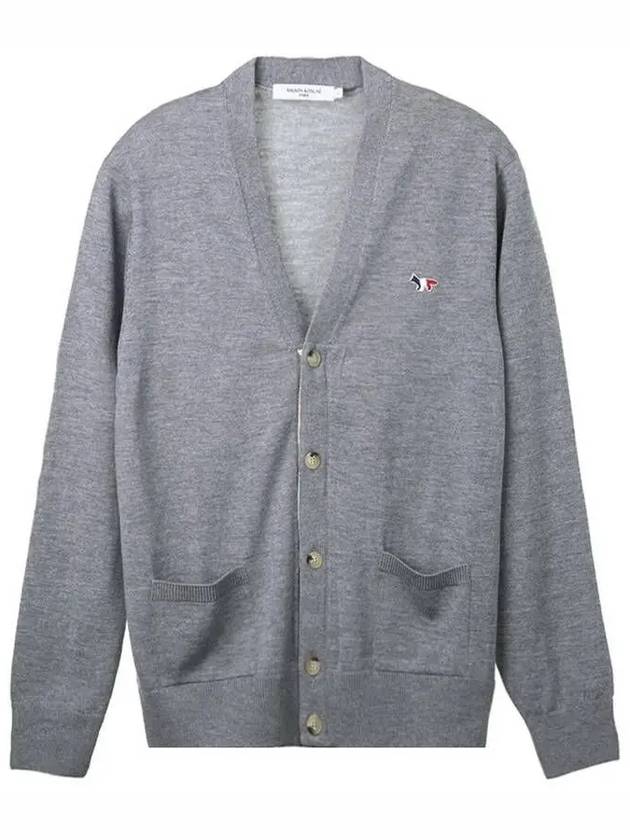 Tricolor Fox Patch Classic Cardigan Grey Melange - MAISON KITSUNE - BALAAN 2