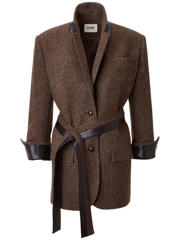 Wool Herringbone Half Single Coat Brown - DEFEMME - BALAAN 2