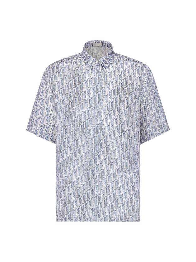 Striped Oblique Silk Short Sleeve Shirt Blue - DIOR - BALAAN 1