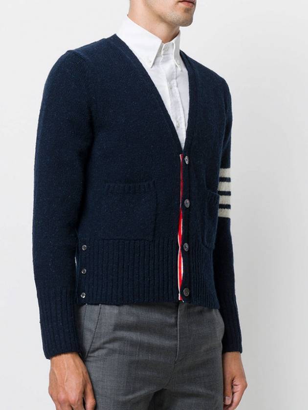 Men's Diagonal Mohair Tweed Cardigan Navy - THOM BROWNE - BALAAN 3