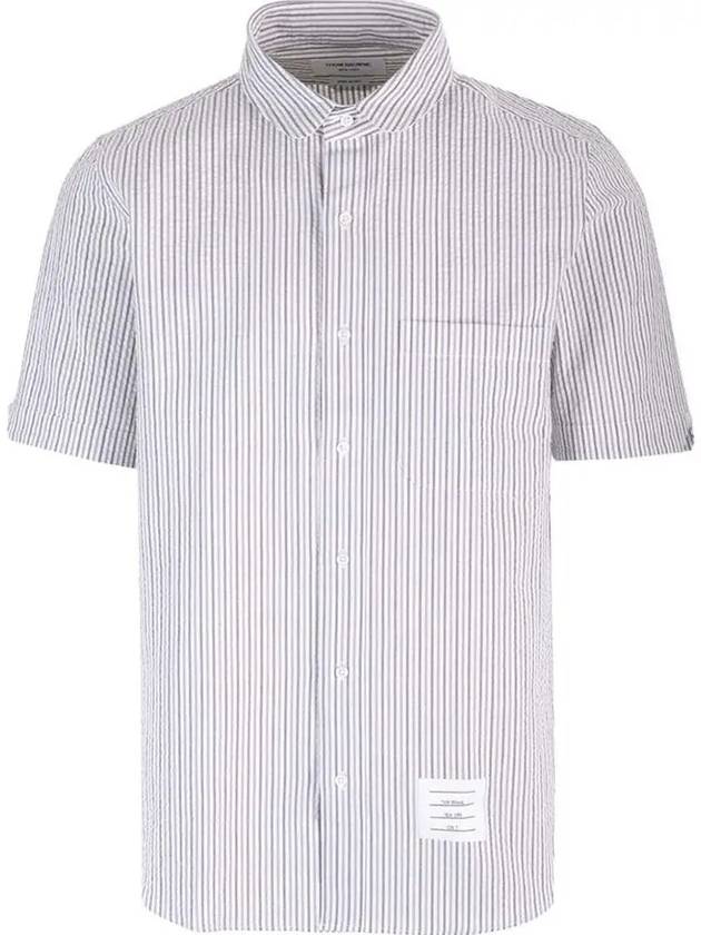 Men's Striped Short Sleeve Shirt White - THOM BROWNE - BALAAN 3