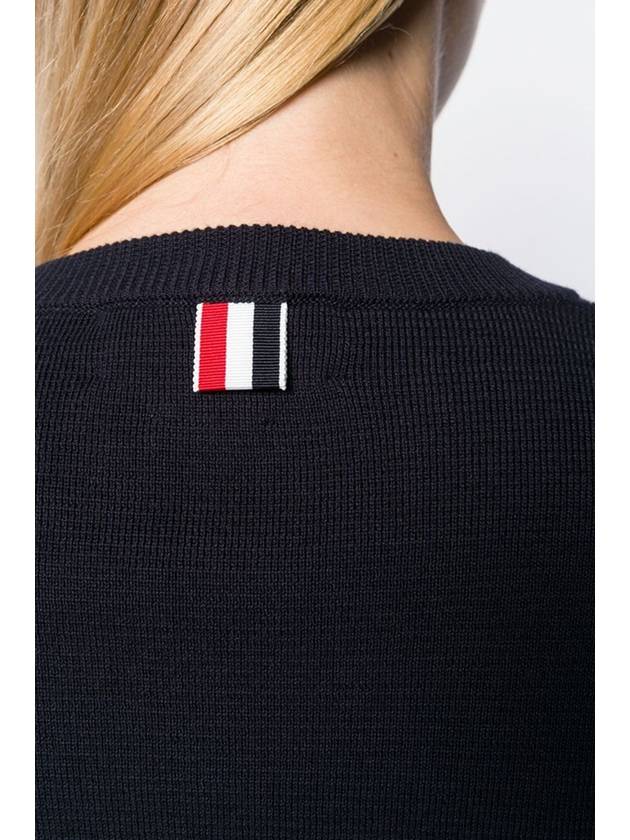 Milano Stitch Crewneck 4-Bar Cotton Crepe Knit Top Navy - THOM BROWNE - BALAAN 4