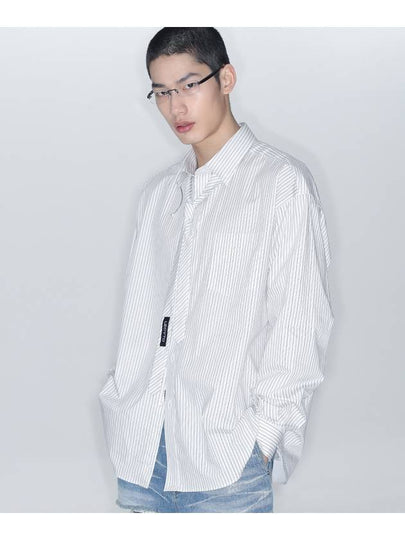 Overfit Stripe Tie Long Sleeve Shirt White - LECYTO - BALAAN 2