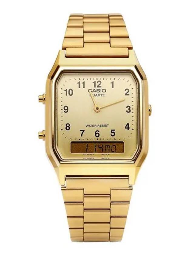 Square Digital Analog Dual Time Metal Watch Gold - CASIO - BALAAN 1