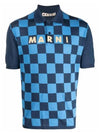 Logo Checkerboard Polo Shirt Blue - MARNI - BALAAN.
