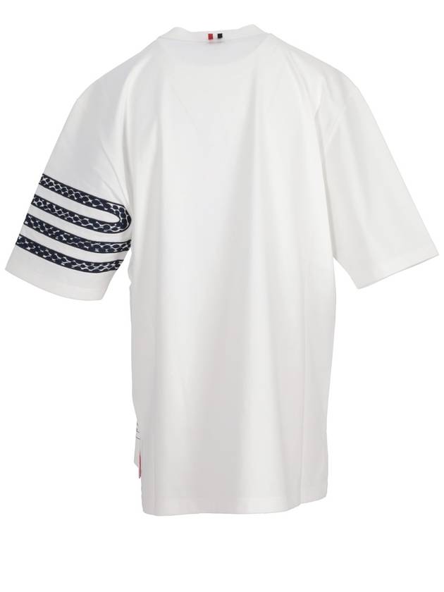 SHORT SLEEVE TEE W/ NAVY 4 BAR SNAKE EMBROIDERY IN MEDIUM WEIGHT JERSEY COTTON - THOM BROWNE - BALAAN 4