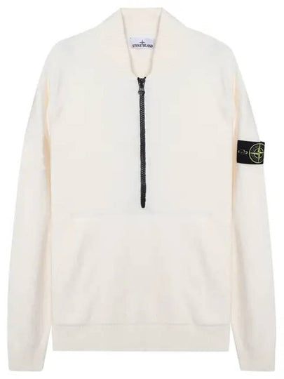 Badge Half Zip-Up Knit Top White - STONE ISLAND - BALAAN 2