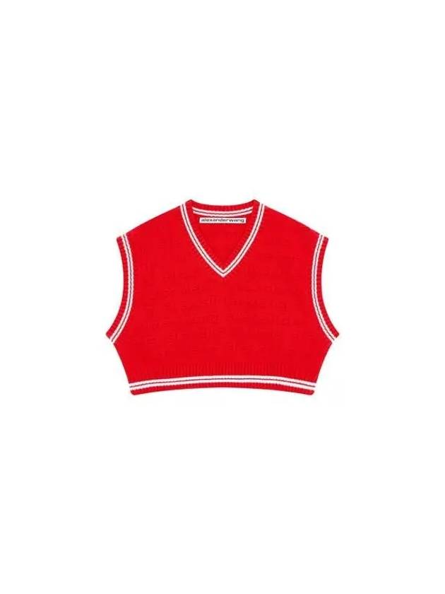 Logo Stripe Crop Knit Vest Red 270436 - ALEXANDER WANG - BALAAN 1
