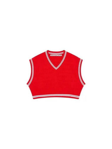 Logo Stripe Crop Knit Vest Red 270124 - ALEXANDER WANG - BALAAN 1