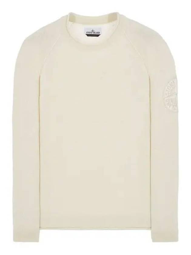 Embroidered Logo Crew Neck Lambswool Knit Top Ivory - STONE ISLAND - BALAAN 2