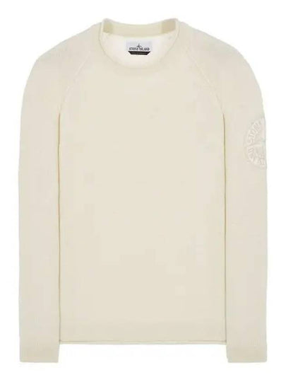 Embroidered Logo Crew Neck Lambswool Knit Top Ivory - STONE ISLAND - BALAAN 2