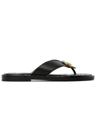 Interlocking G Open Toe Buff Leather Flat Sandals Black - GUCCI - BALAAN 1