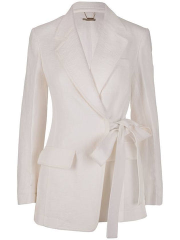 Women's Linen Corduroy Tie Belt Jacket White - CHLOE - BALAAN 1