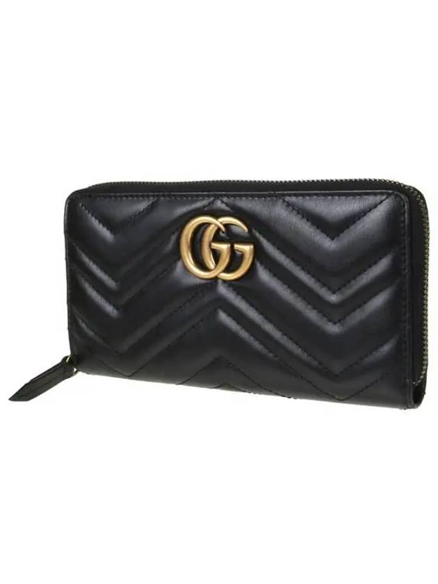 GG Marmont Chevron Matelasse Zipper Around Long Wallet Black - GUCCI - BALAAN 3