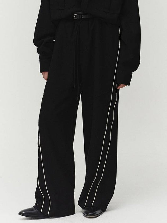 Pre order delivery September 19th Piping Curved Track Pants Black - NOIRER FOR WOMEN - BALAAN 1