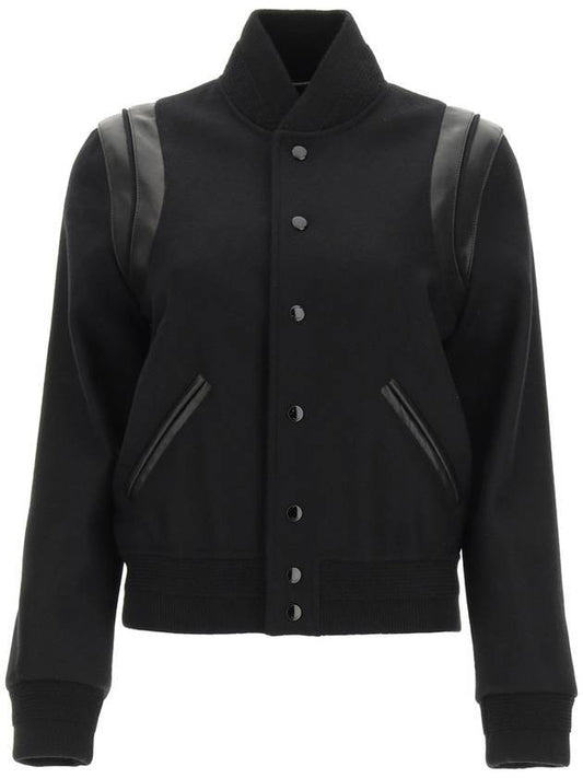 Women's Wool Varsity Bomber Jacket Black - SAINT LAURENT - BALAAN 1